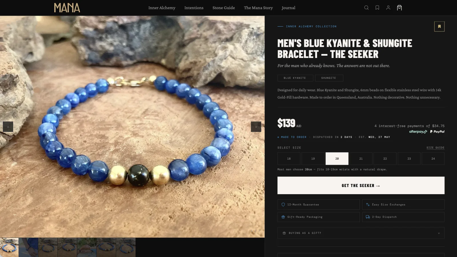 Mana for Men product page — Men's Blue Kyanite & Shungite Bracelet